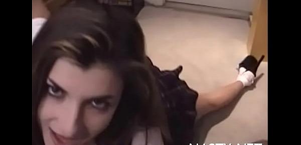  Playful brunette Lizzie fucked on cam